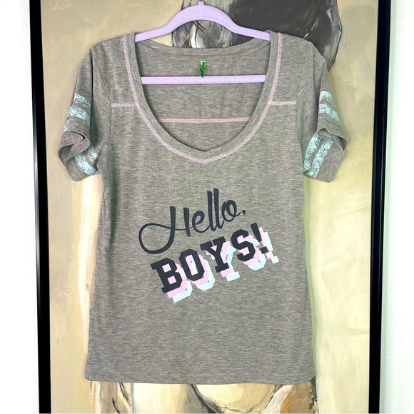 HONEYDEW Intimates Heather Gray Hello Boys Graphic Pajama Top - Picture 1 of 5